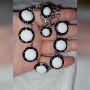 Vintage Black and White Women's Necklace With Matching Earrings